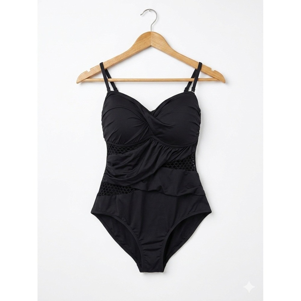Apt. 9 Womens Mesh Inset Maillot w/ Tummy Control One Piece Swimsuit Black 2X